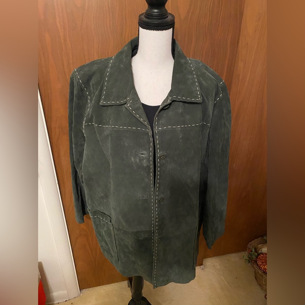 Women’s - D & Co, green leather/suede jacket with liner